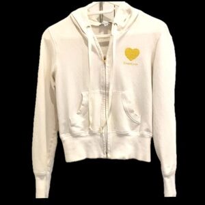 BEBE White Zip-Up Hoodie with Gold Glittery Heart